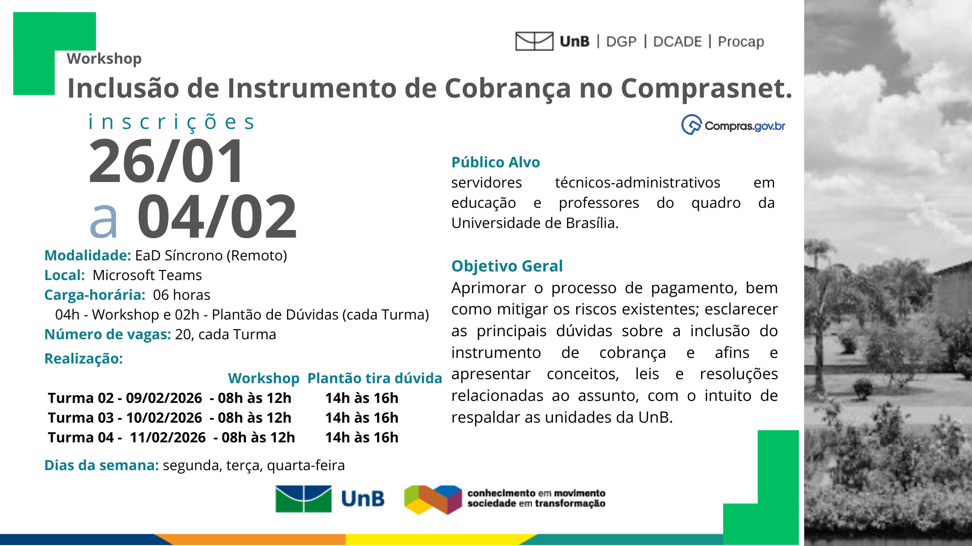 Workshop - Inclusão de Instrumento de Cobrança no Comprasnet - Turmas 02, 03 e 04