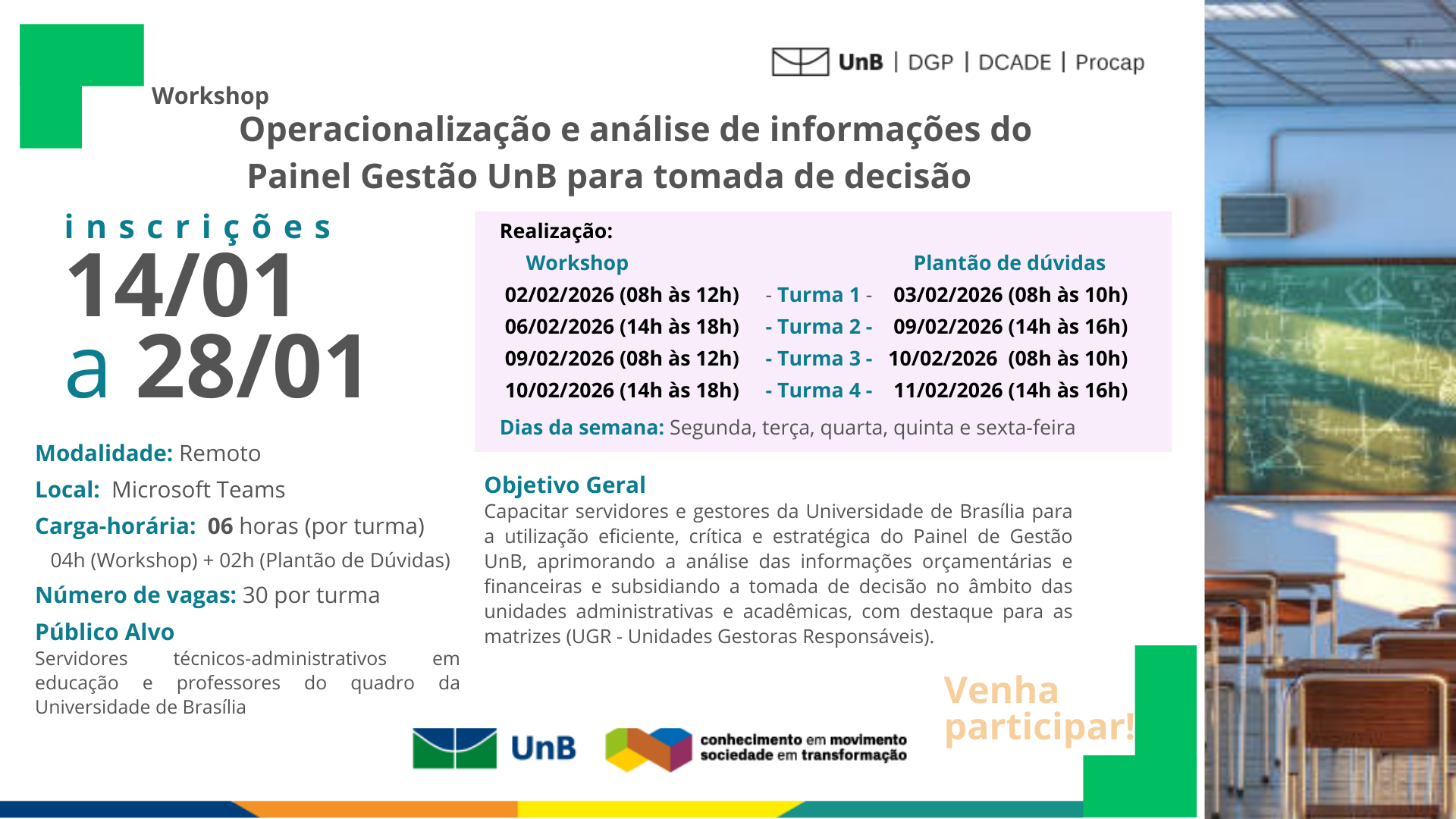  Workshop - Operacionalização e análise de informações do Painel Gestão UnB para tomada de decisão