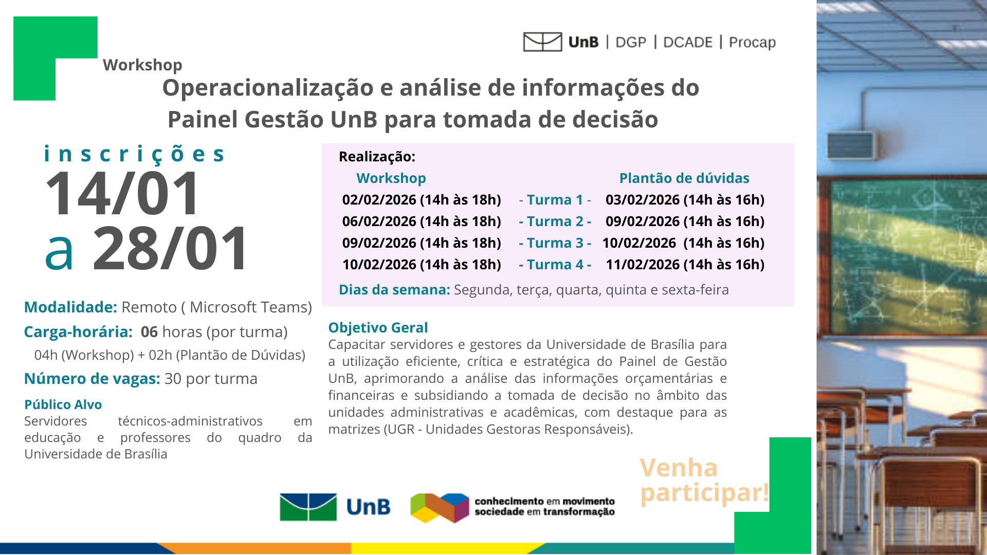  Workshop - Operacionalização e análise de informações do Painel Gestão UnB para tomada de decisão