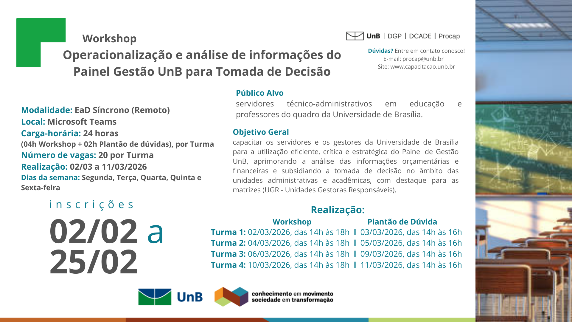  Workshop - Operacionalização e análise de informações do Painel Gestão UnB para tomada de decisão