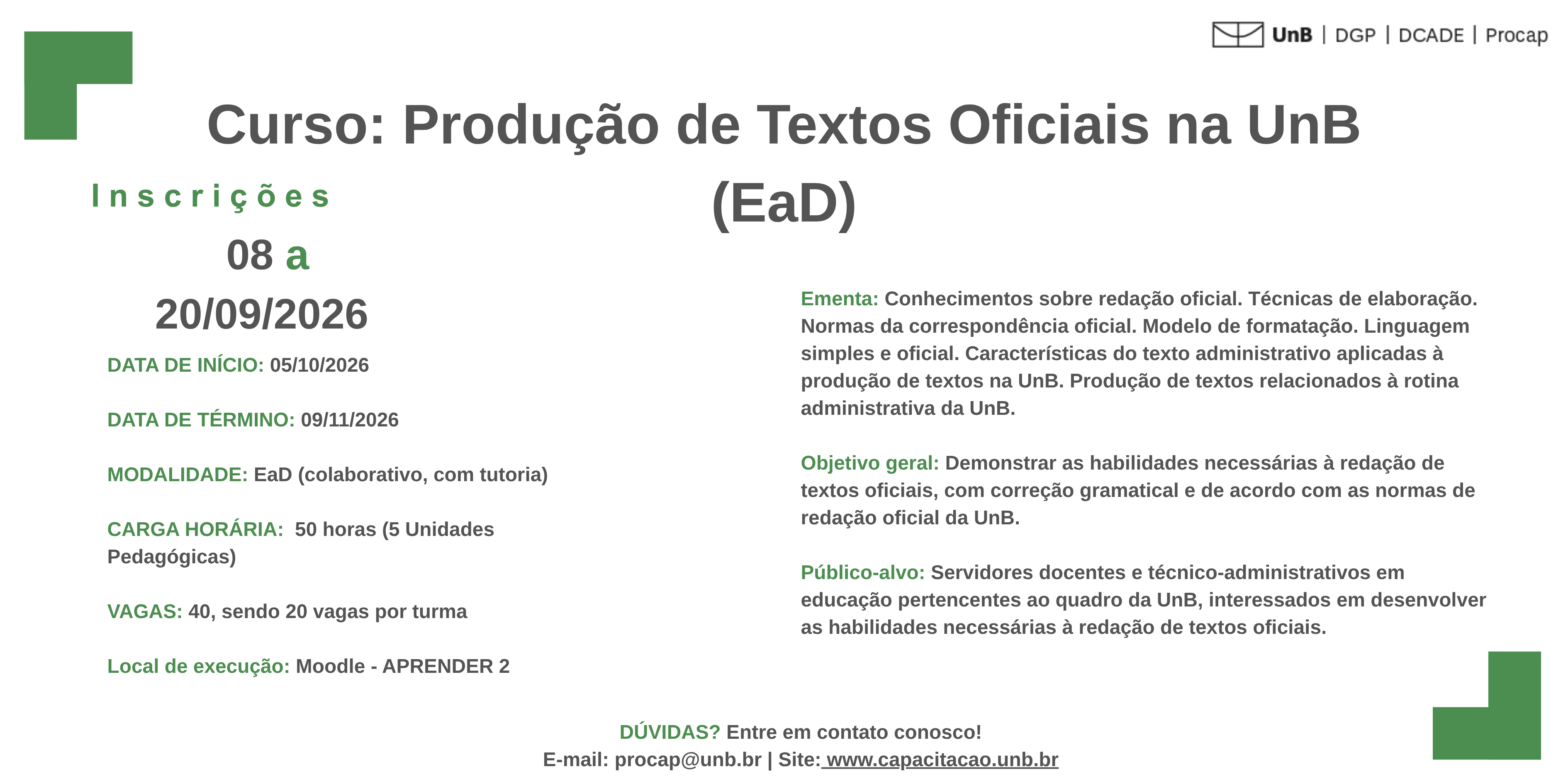 VEM AÍ! Produção de Textos Oficiais na UnB 