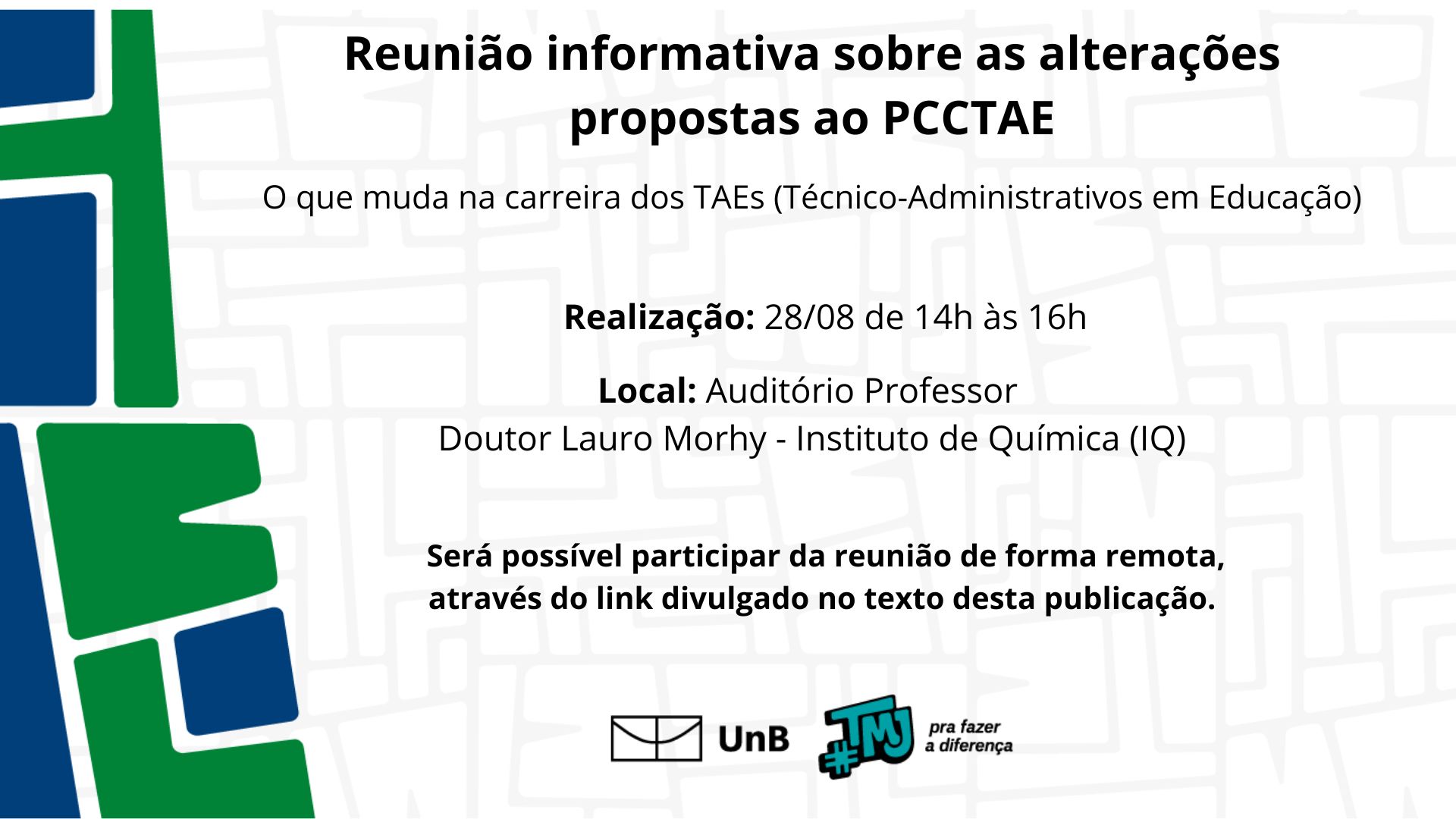 Reunião informativa sobre as alterações propostas ao PCCTAE - O que muda na carreira dos TAEs (Técnico-Administrativos em Educação)